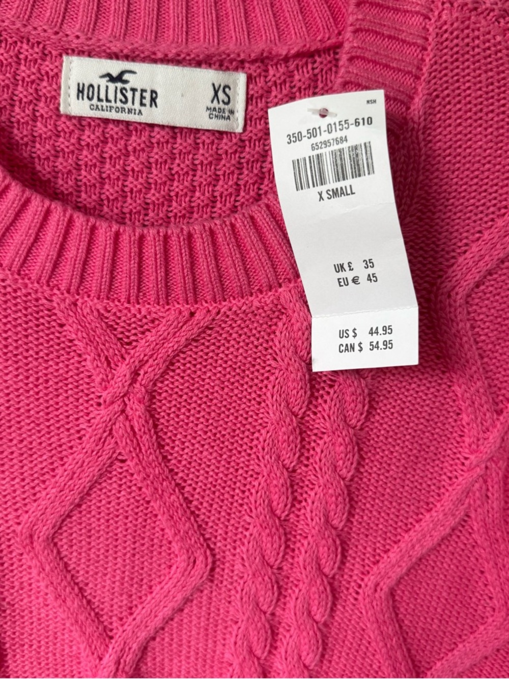 Hollister Barbie Pink Oversized Cable Knit Sweater Size XS - Picture 3 of 4